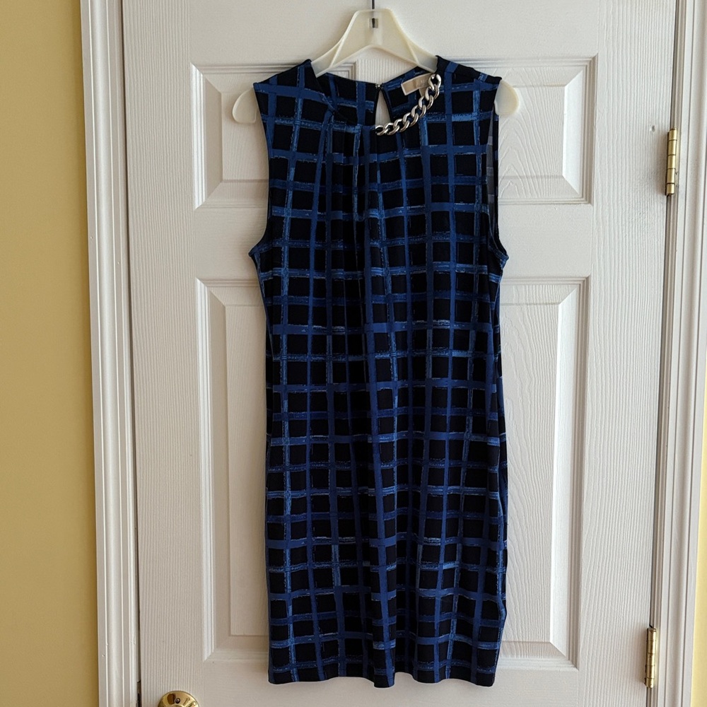 EUC Michael Kors Blue Checkered Mini shift  Dress size Medium
